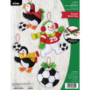 Bucilla Soccer Snow Day felt ornament kit with snowman, penguins and soccer ball Christmas ornaments, set of 4