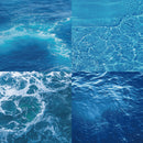 Collage of four different textures of blue water.