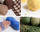 Collage of yarn balls in various colors with crochet work in the background.