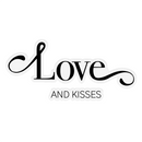 Decorative text 'Love AND KISSES' in black on a white background