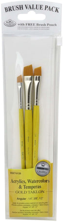 Royal & Langnickel – Value Pack Brush Set – Gold Taklon Angular (3 Pack)