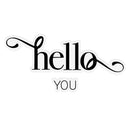 Black text 'hello YOU' on a white background