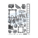 Sheet of decorative elements with vintage cameras, frames, flowers, and a butterfly on a white background.