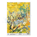Rice paper sheet with butterflies and flowers on a yellow background