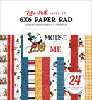 Echo Park Mouse And Me 6x6 paper pad with red, navy, yellow and aqua themed patterns featuring stars, stripes, characters and magical adventure icons