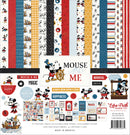 Echo Park Mouse And Me Collection Kit with red, blue, yellow and black patterned papers featuring cheerful mouse characters, stars, stripes, ships and magical adventure icons