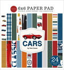 Carta Bella Cars paper pad with vintage style cars, road signs and patterns in red, mustard, navy and green
