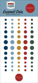 Carta Bella Cars Collection enamel dots pack with 60 adhesive enamel dots in navy, dusty blue, mustard, red and dark green