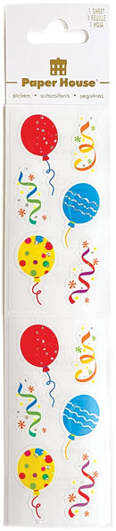 Product image of paper house balloons stickers featuring party balloon stickers with curling streamers.