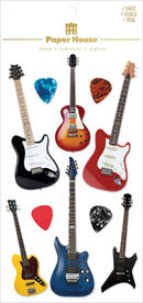 Product image of paper house guitars 3d stickers featuring electric and bass guitar stickers with colourful guitar picks.