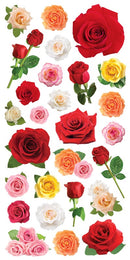Product image of paper house roses decorative stickers featuring rose stickers in red, pink, yellow, peach and white.