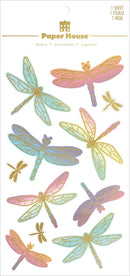 Product image of paper house dragonfly 3d stickers featuring pastel dragonfly 3D stickers with gold accents.