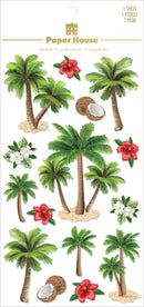 Product image of paper house palm trees 3d stickers featuring tropical palm tree 3D stickers with hibiscus and coconuts.