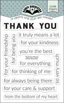 Karen Burniston Thank You Phrases clear stamps packaging with gratitude-themed sentiments for cards.