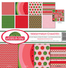 Reminisce Watermelon Crawl 12x12 collection kit with 8 papers and coordinating sticker sheet in bright watermelon red, pink and green summer patterns