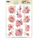Pink dragonflies floral 3D push out sheet with soft pink roses and dragonflies