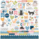Cat Lover element sticker sheet with cats paw prints yarn hearts bowls and colourful sentiments