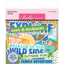 Adventure word ephemera with explore wild side and family adventure phrases