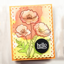 Card with floral design and 'hello' button on a white background
