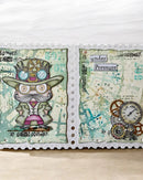 Artistic card with owl design and text 'under Pressure' on a textured background.