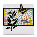 Card with butterfly design, 'Originality' and 'Generosity' text, and colorful abstract pattern.