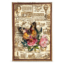 Decorative panel with butterfly and flowers on a vintage newspaper background
