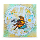 Card with a stylized bird illustration on a decorative background