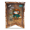 Decorative wall art with a girl holding a paper heart on a textured background
