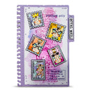 Notebook with邮票设计封面, featuring cartoon characters and 'Royal Mail' text.