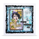 Artistic card with a stylized portrait and text on a textured background