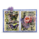 Decorative card with butterflies and a flower on a textured background
