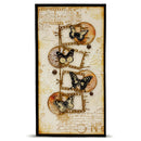 Decorative wall art with butterflies and film reels on a textured background