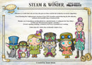Illustrated characters from 'Steam & Wonder' with a steampunk theme and text about the collection.