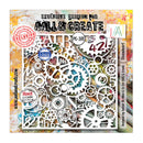 Decorative stencil set with gears and letters on a colorful box, featuring 'A&L & Create' branding.