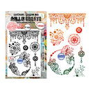 Decorative stamps with intricate designs on a white background