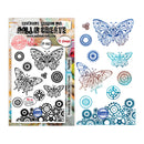 Butterfly and gear design stamps by AALL & Create on a white background