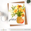 Greeting card with pineapple and flowers design on a white background