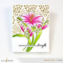 Card with pink lilies and motivational text on a white background