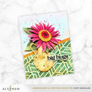 Card with a pink sunflower and gold heart on a geometric patterned background, featuring the brand 'Altenew'.