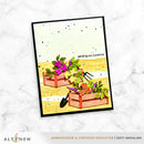 Card with plants and gardening tools on a white marble background, featuring the brand 'Altenew'.