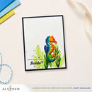 Colorful seahorse card with seaweed on a white background, featuring the brand 'Altenew'.