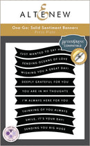 Altenew sentiment banner press plate with various phrases on a gray background