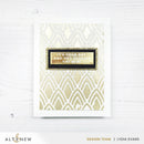 Decorative card with gold pattern and text on a white background, featuring the brand 'Altenew'.