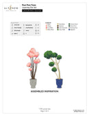Pom pom trees with assembly guide and color chart on a white background