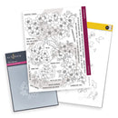 Floral design stamps and clear stamp set on a white background