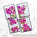 Four floral cards with pink and purple flowers on a marble background, featuring the brand 'Altenew'.