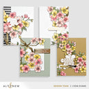 Four floral-themed greeting cards with decorative text on a light gray background, featuring the brand 'Altenew'.