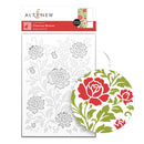 Floral design stencil set with a sample design on a white background