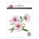 Altenew Butterfly Ranunculus die set packaging with pink flowers and green leaves on a white background.