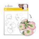 Altenew stamp set packaging with floral design and clear stamps on a white background